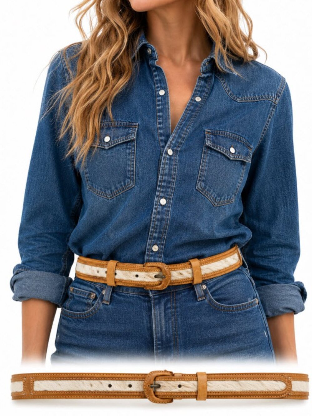 Southwestern Pony Hair Leather Belt Western Boho Preppy Coastal Southwestern